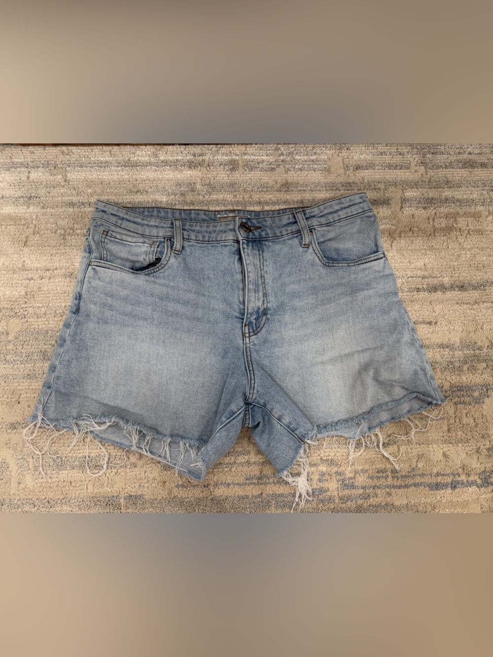 Kut from the Kloth Faded Blue Frayed Hem Denim Shorts - Jane Long Short